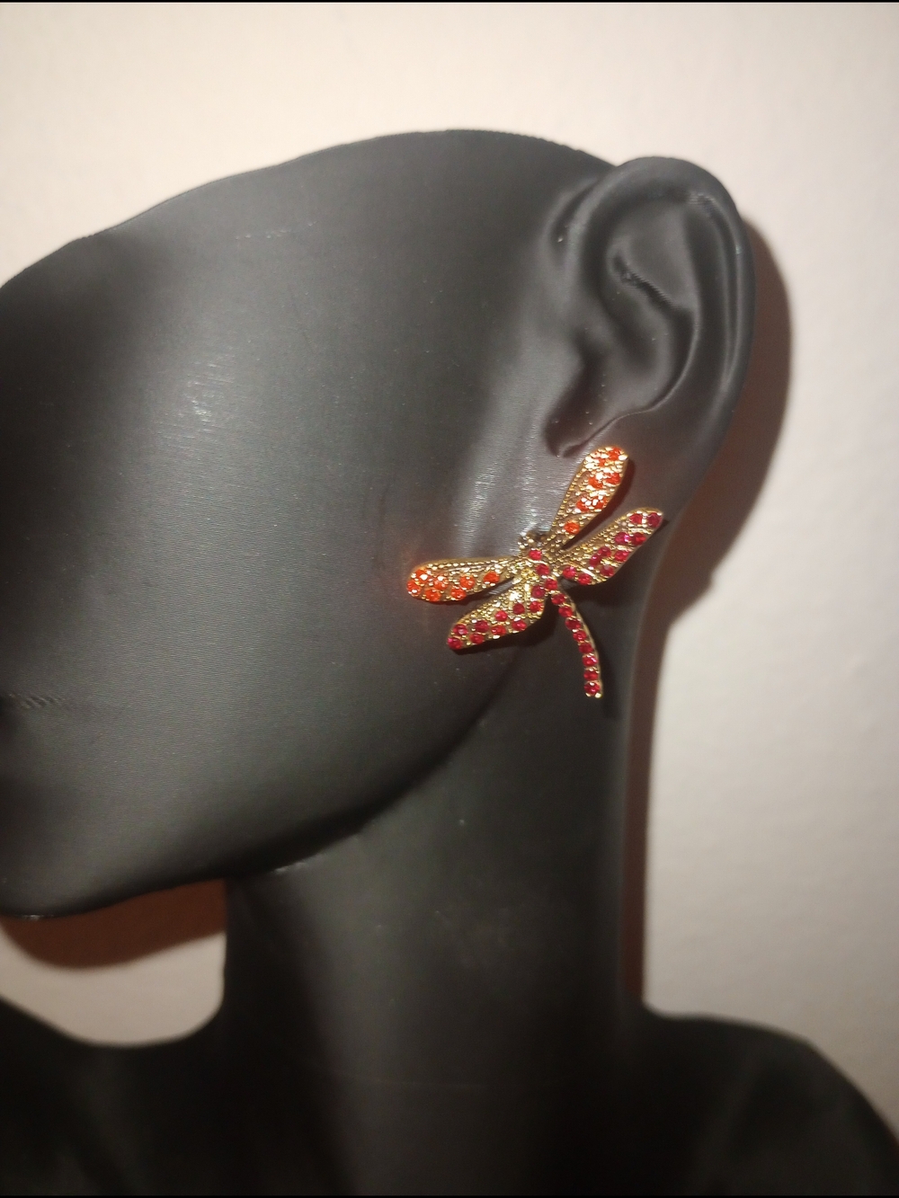 Gold-Tone Red Dragonfly Crystal Stud Earrings